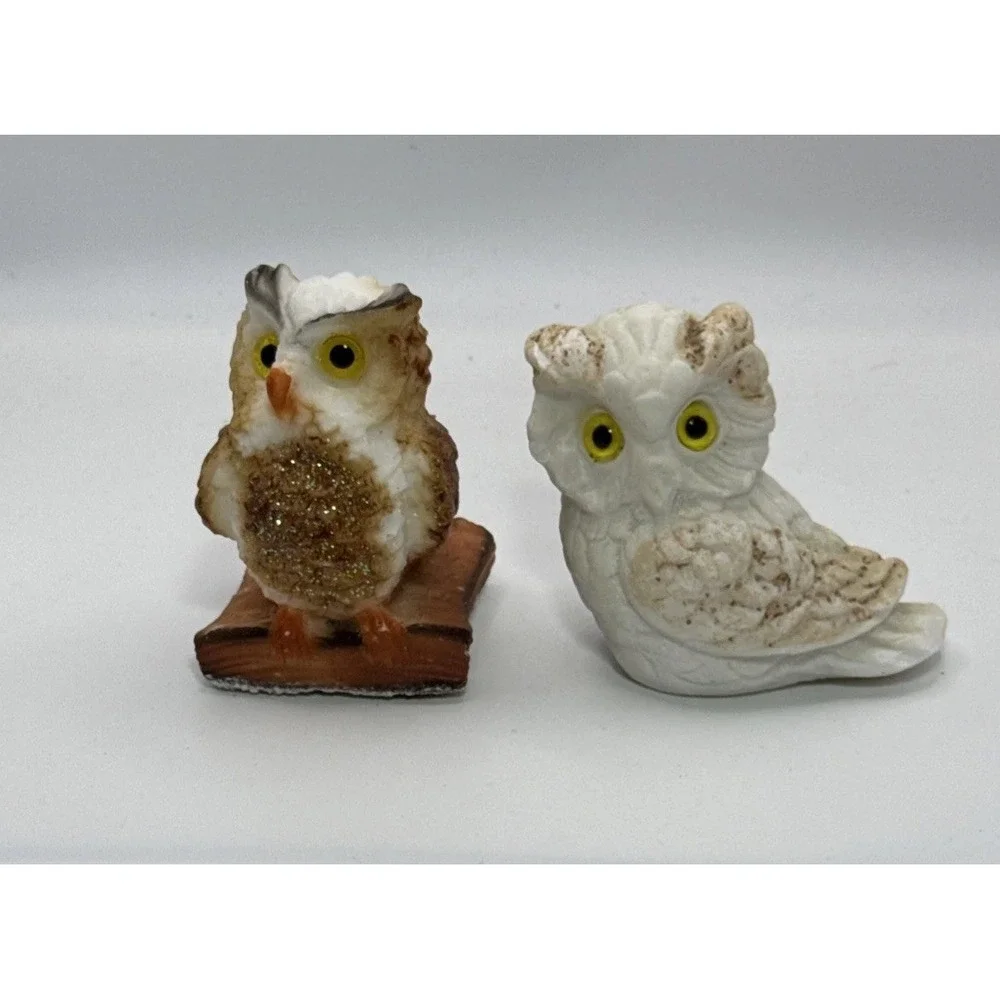 2‎ VINTAGE NORLEANS ALABASTER SALTSTONE OWL YELLOW EYES MADE IN ITALY 3